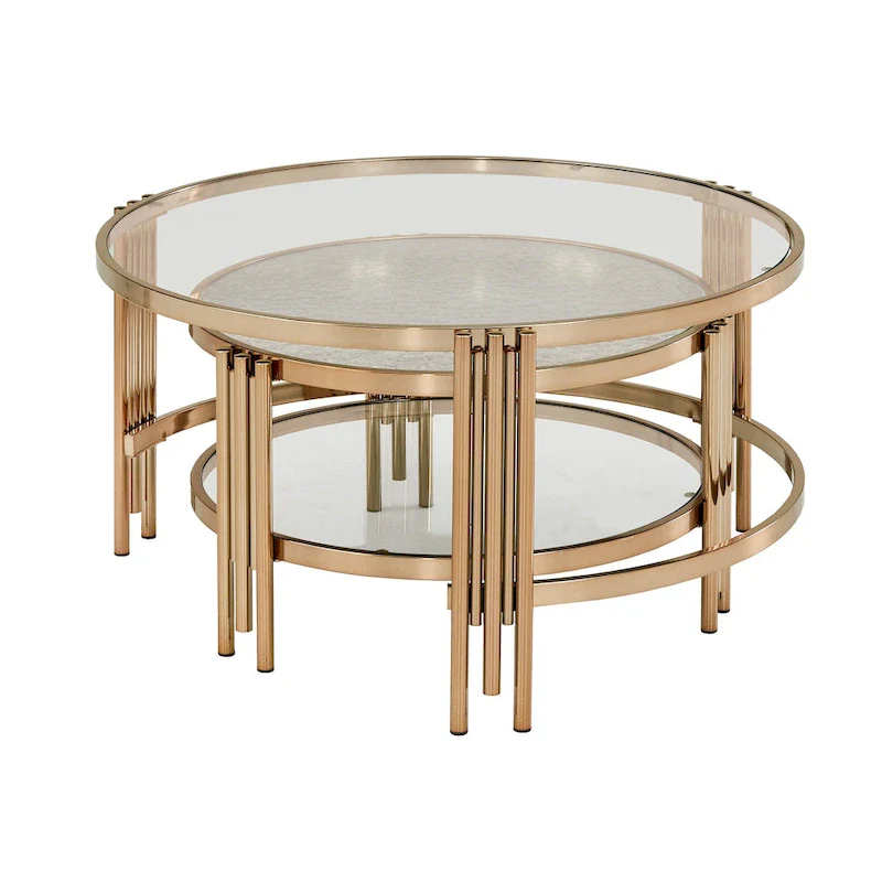 Bruges Champagne Gold Finish Textured Glass Table with Shelf by iNSPIRE Q Bold