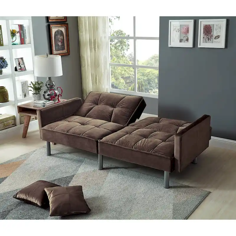 75.6 Lovely Velvet Convertible Sleeper Sofa Bed Futon Love Seats