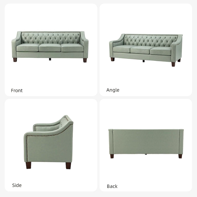 Mateo 82.28 Wide Transitional Genuine Leather Sofa with Nailhead Trim and Button-Tufted Back