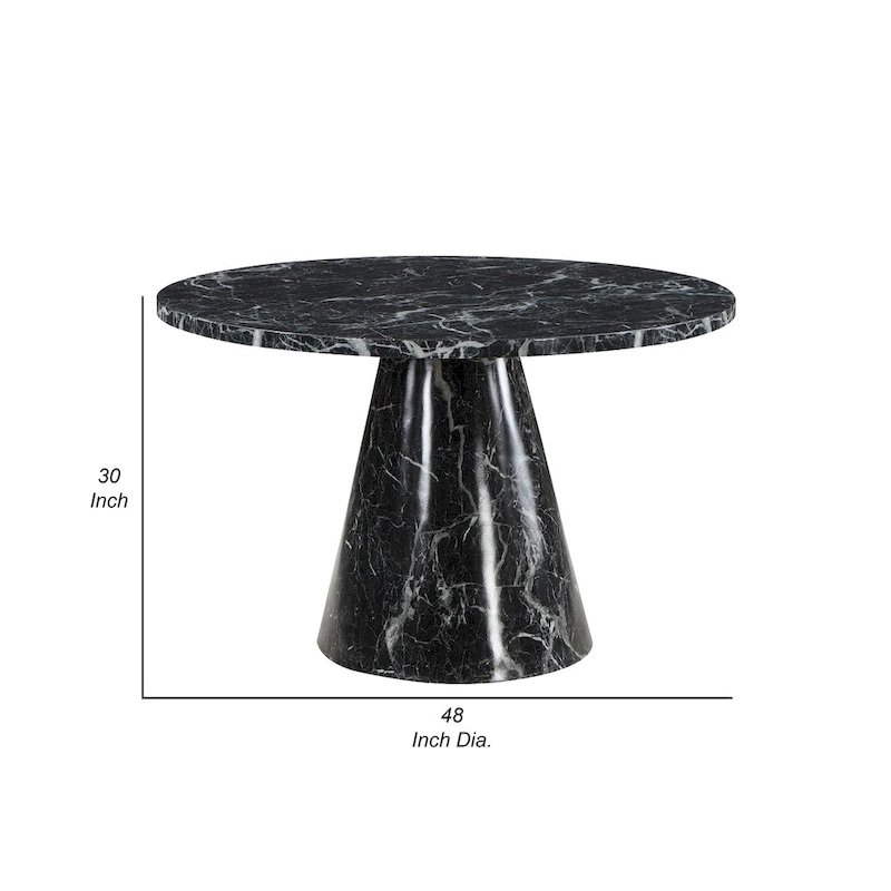 Olivia Dining Table, Pedestal Base, 48 Inch Round Black Faux Stone Top