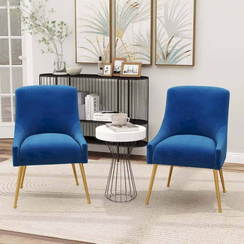 SEYNAR Velvet Upholstered Dining Chair Set of 2, Modern Glam Armless Side Chair