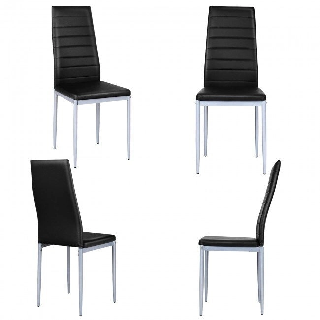 4 Pieces PVC Elegant Design Leather Dining Chairs with Solid Metal Legs - 16.0 x 20.0 x 38.5 (W x D x H)