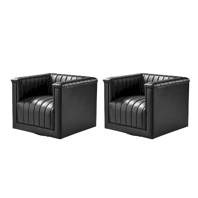 Esteban Modern Leather Upholstered Swivel Barrel Chair Set of 2 by HULALA HOME