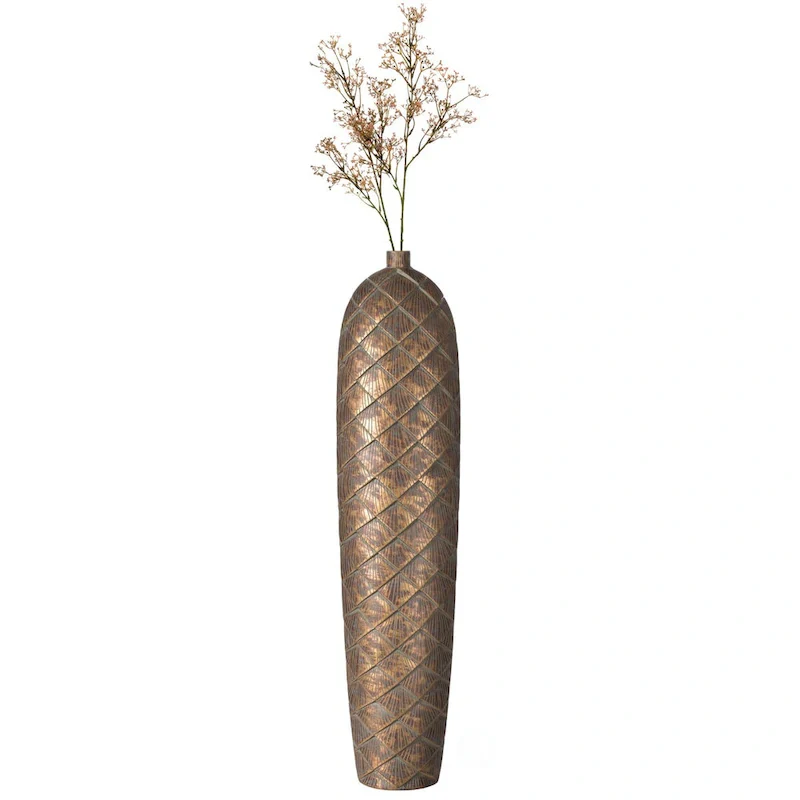 37 Inch Tall Cylinder Antique Style Designed Floor Vase - for Entryway, Dining, or Living Room Decor - Ceramic Rustic
