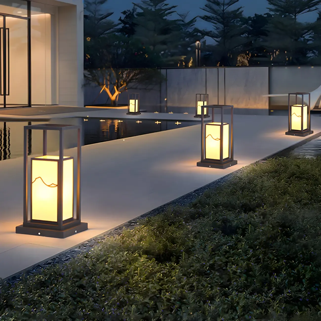 Black Metal Glass Geometric Post Cap Light