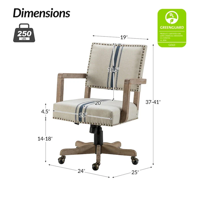 Mid-Back Swivel Height-Adjustable Task Chair with Nailhead Trim