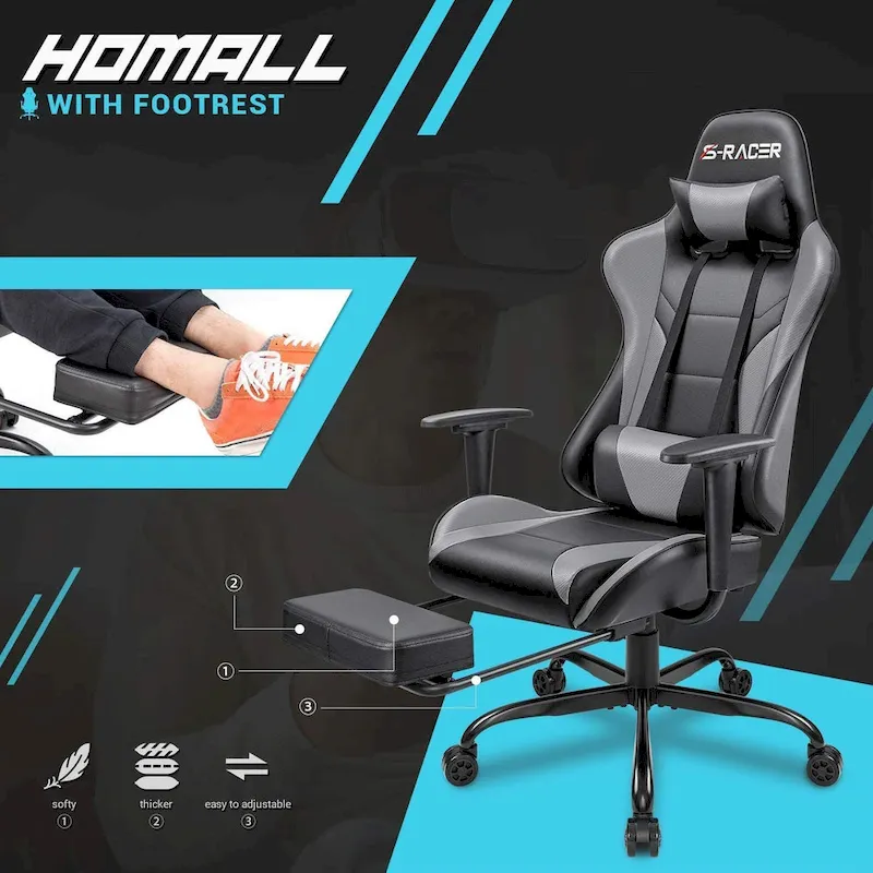 Gaming Chair with Footrest - Ergonomic Desk Chair