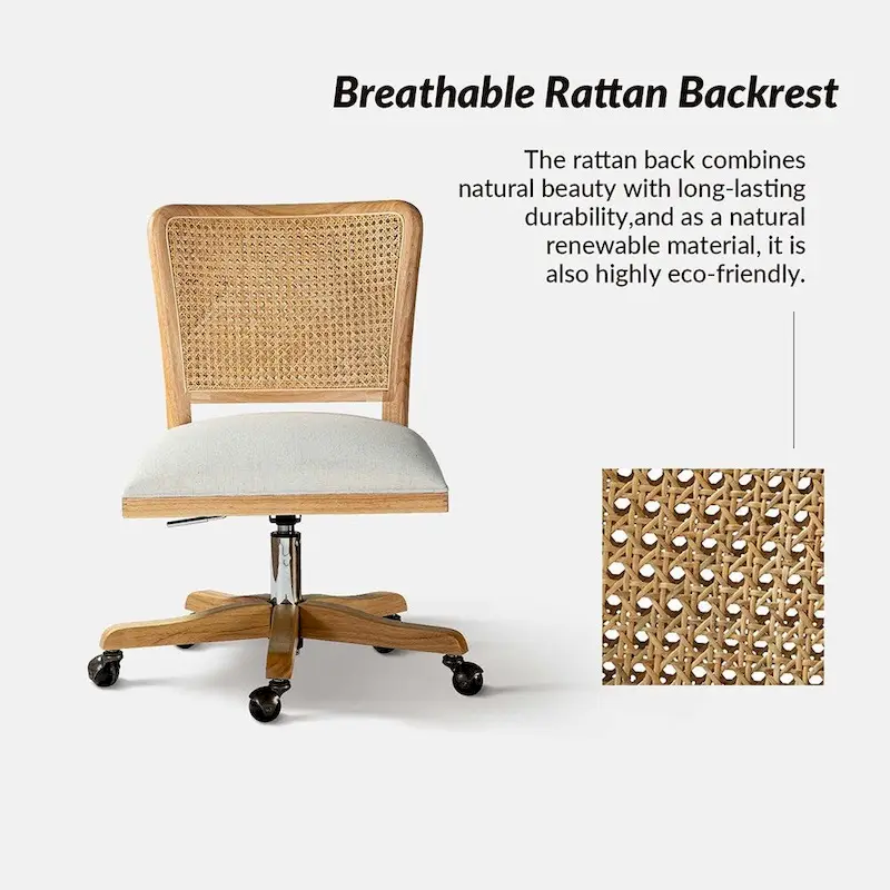 Calcutta Modern Rattan Back Task Chair with Solid Wood Legs by HULALA HOME