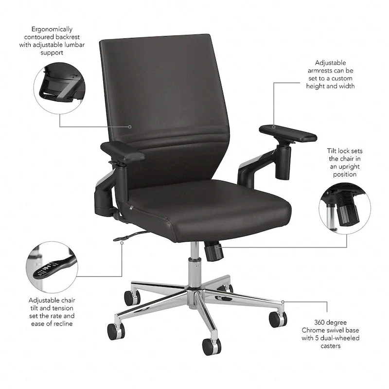 Mid Back Bonded Leather Office Chair with Adjustable Height and Armrests
