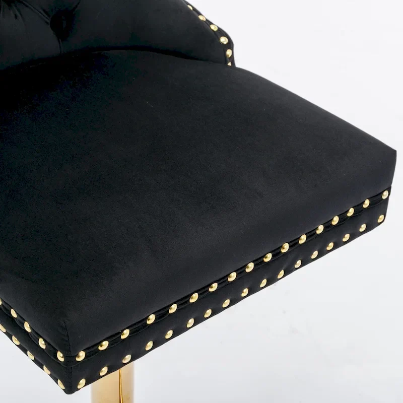 Thick Gold Velvet Swivel Bar Stool Adjustable Height Backrest