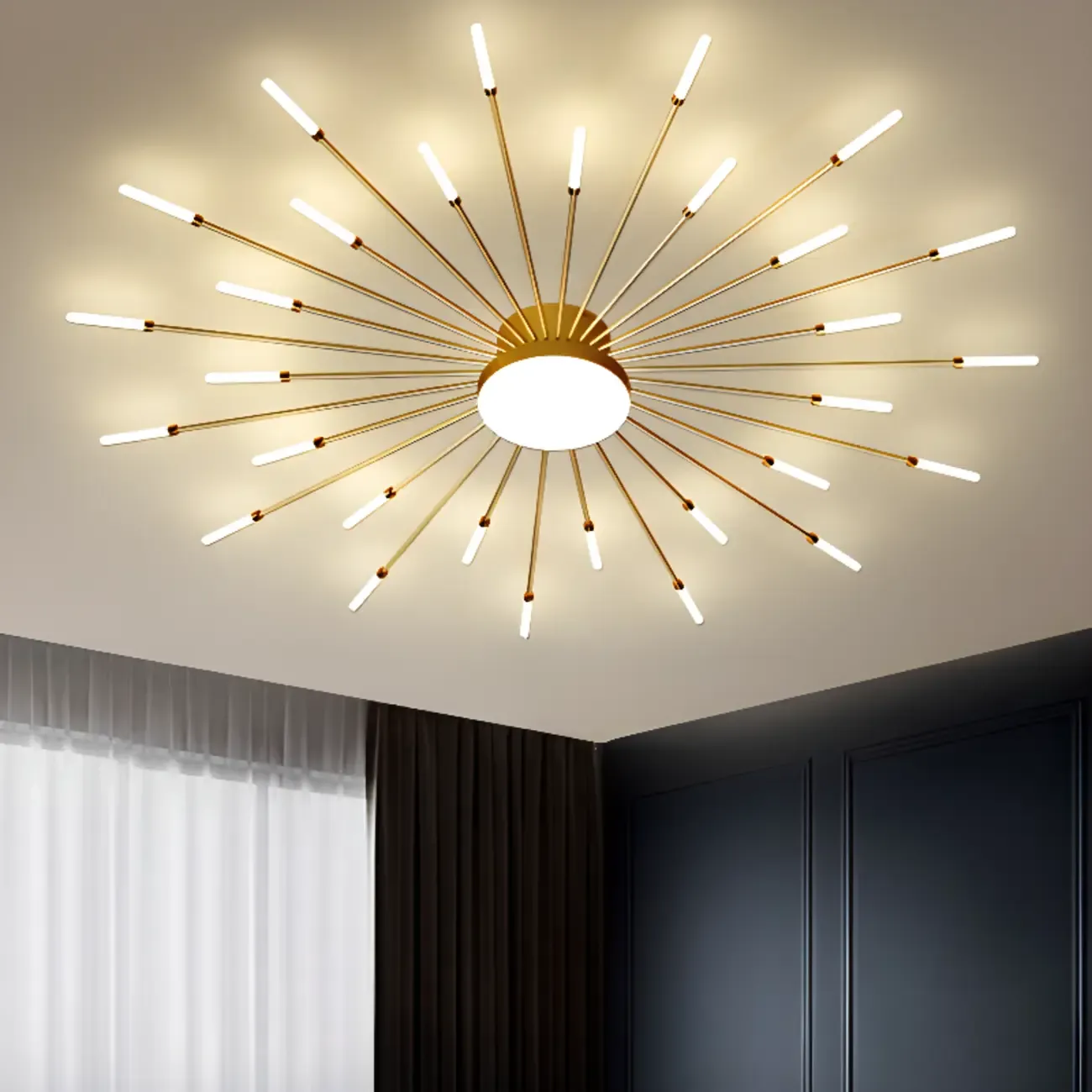 Modern Gold Metal Sputnik Semi Flush Ceiling Light
