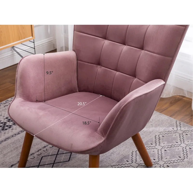 Yellow Modern 33 Polyester Button Tufted Accent Chair with Ottoman and Tapering Wood Dowel Legs