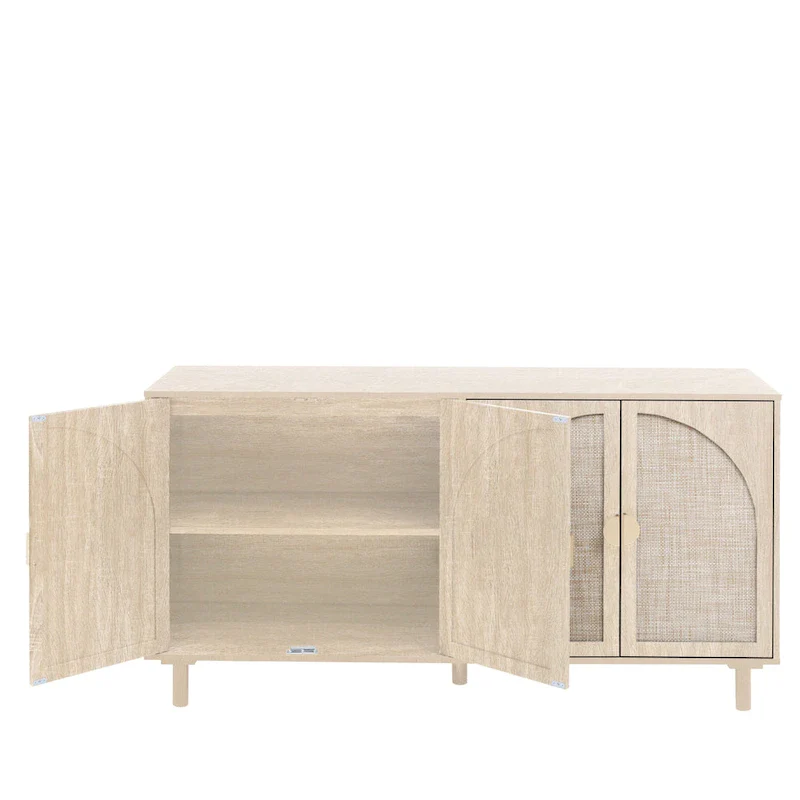 Natural Rattan 4-Door Storage Cabinet for Living Room