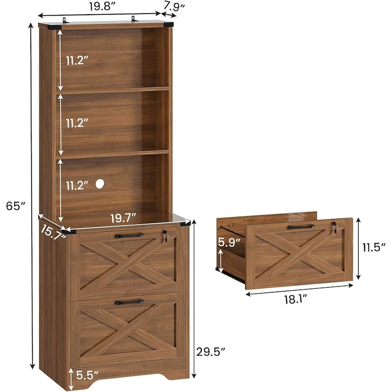 2 Drawer File Cabinet with Lock Hanging File Folders Home Office