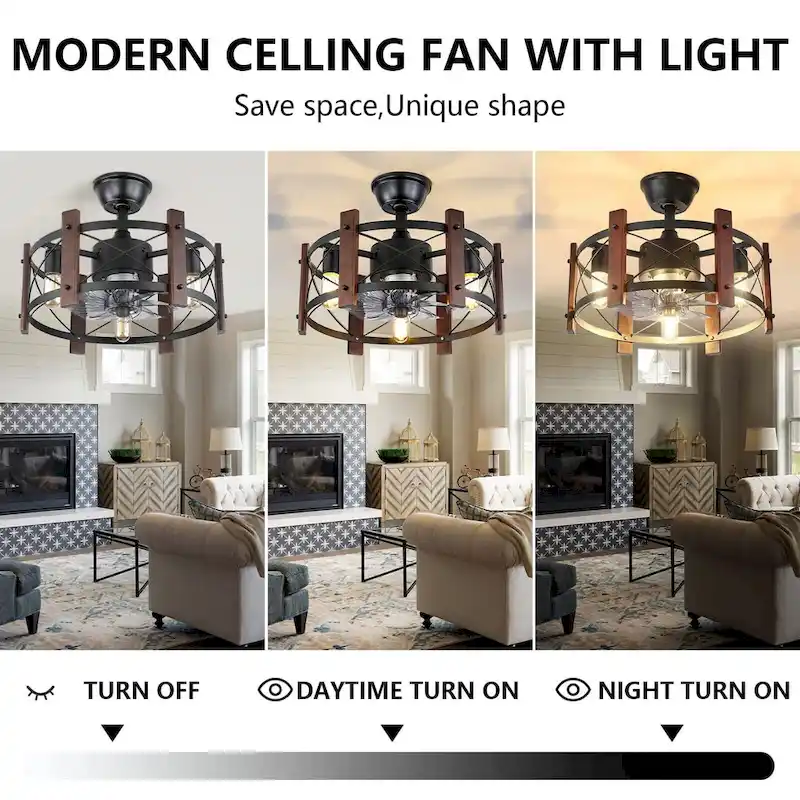 20  Caged 8-Blade Ceiling Fan with Lights Remote Control - 19.7 L x 19.7 W x 7.5 H