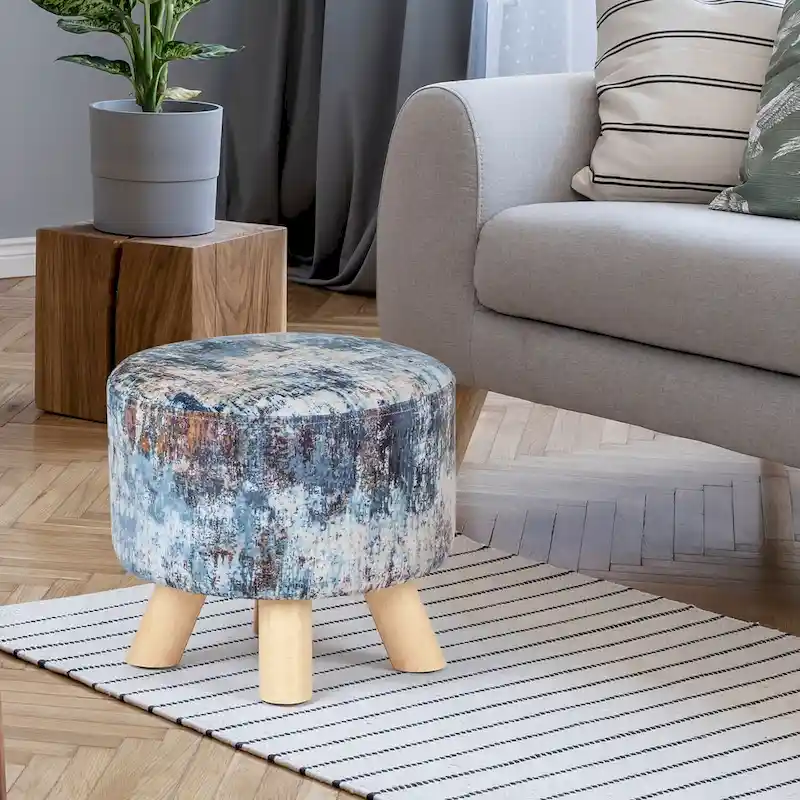 Adeco Modern Round Padded Upholstered Ottoman Footrest Stool
