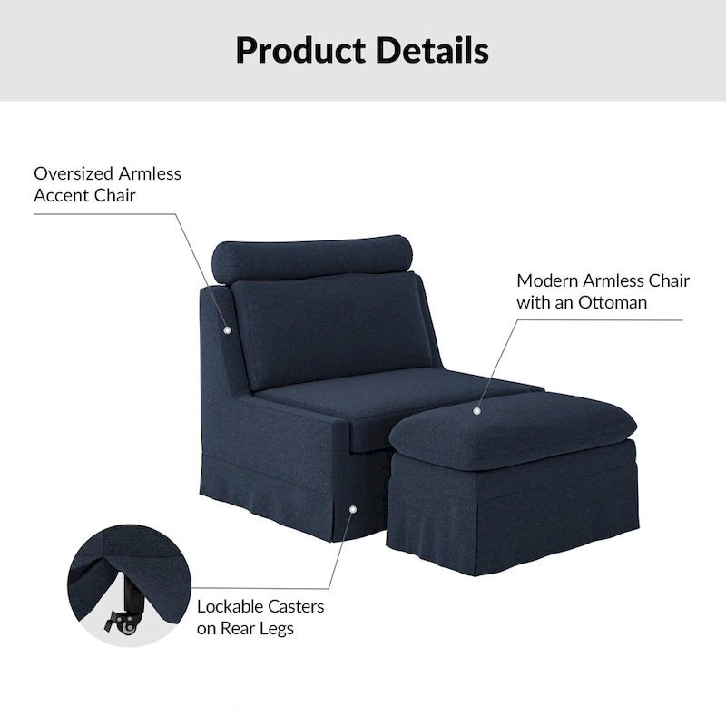 Anne 45 W Modern Slipcovered Chair with Ottoman by HULALA HOME