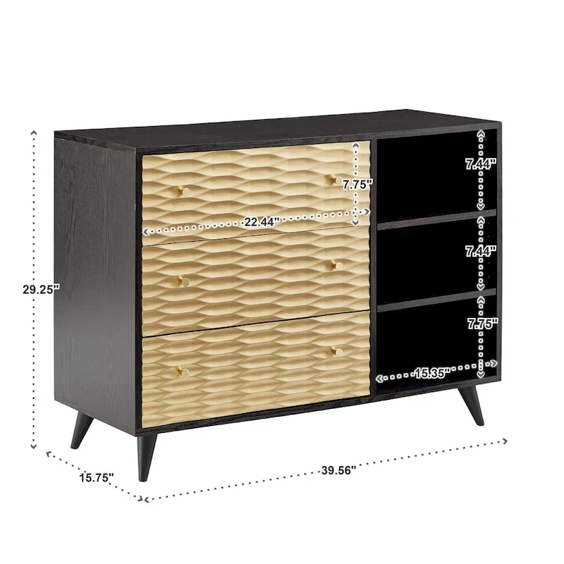 Accent Chest - Black & Gold Two-Tone, 3 Drawers, Modern Glam Design
