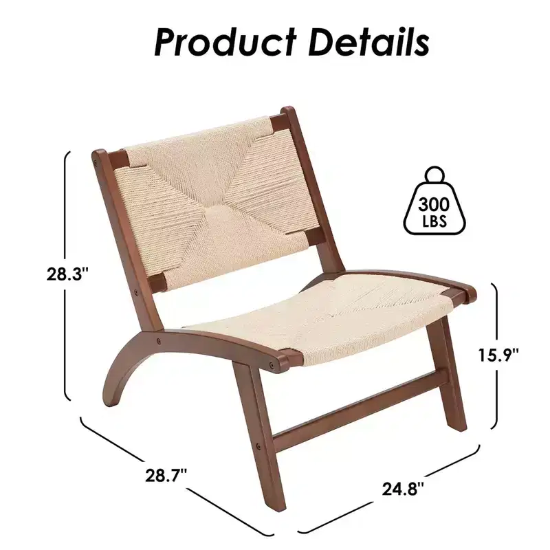 MAYEERTY Modern Boho Accent Chair - Scandinavian Beech Wood, Braided Jute Woven Seat & Back (Light Amber-Beige)