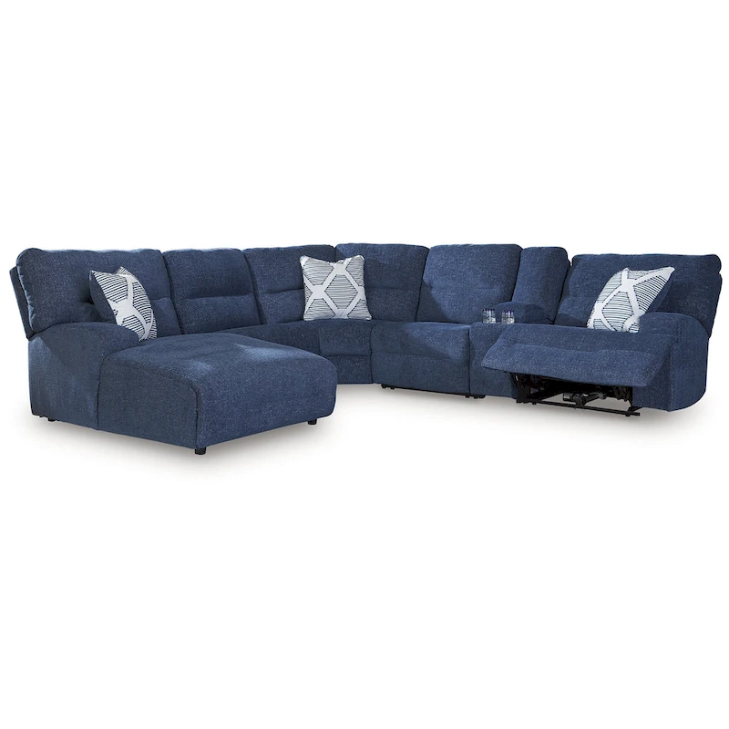 Signature Design by Ashley Acklen Place Blue 6-Piece Power Reclining Sectional with Chaise - 137W x 124D x 42H