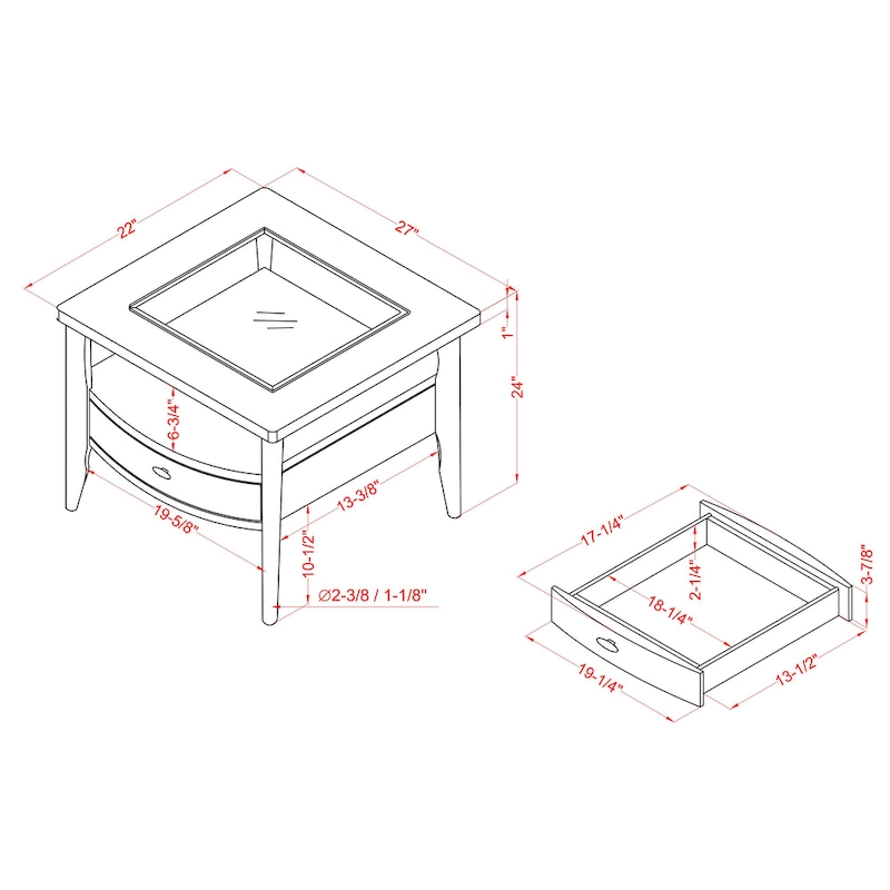 Genoas Traditional Walnut Glass 2-Piece Coffee Table Set with Drawer by Furniture of America