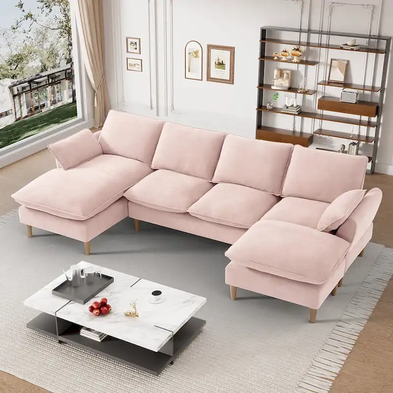 Modern U-Shaped Sectional Sofa Couch with Ottoman Chaise for Living Room