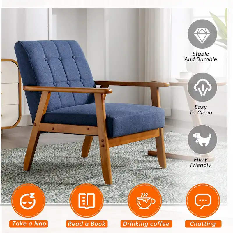 Linen/PU Upholstered Tufted Living Room/Bedroom Accent Chair With Wood Legs