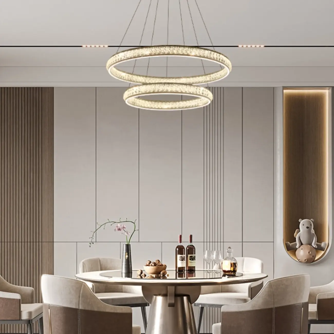 Luxury LED Golden Tiered Ring Crystal Chandelier