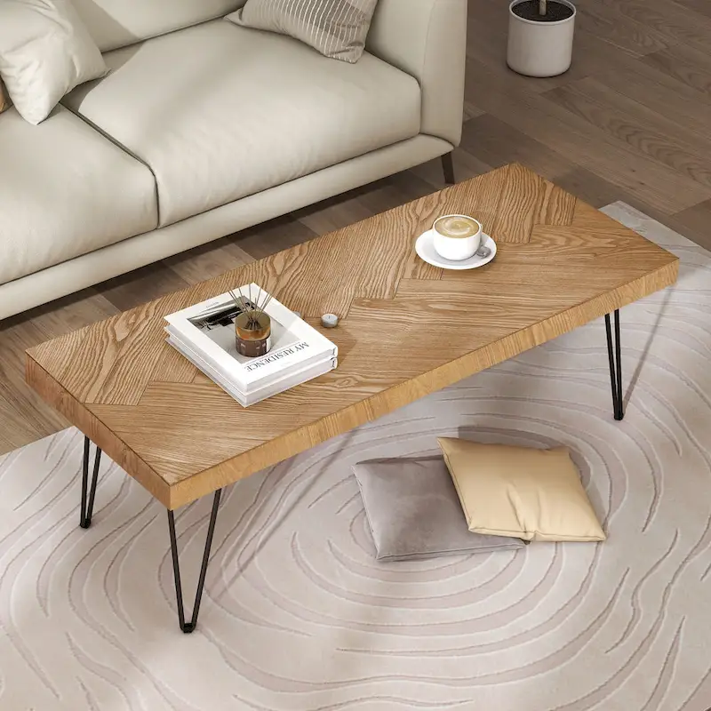 Modern Coffee Table with Metal Legs - 19.60 x 43.30 x 17.80