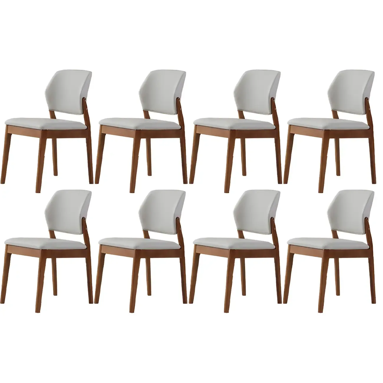 Modern Wood Faux Leather Beige Low Back Dining Chair