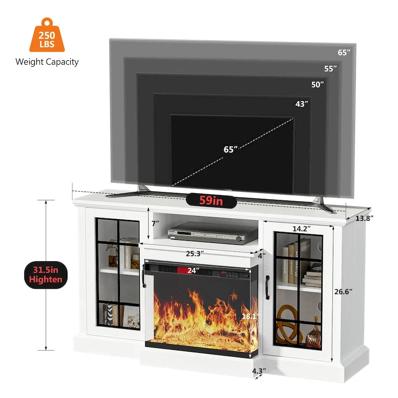 59Fireplace TV Stand with 3-Sided Glass Electric Fireplace