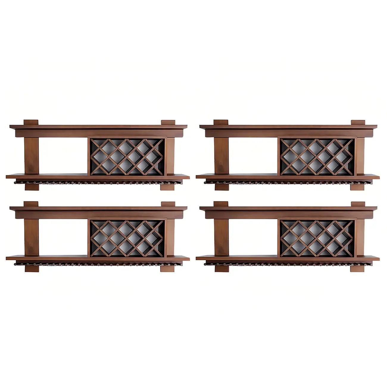 Pine Wooden Wall-Mounted Display Open Wine Bottle & Glass Rack