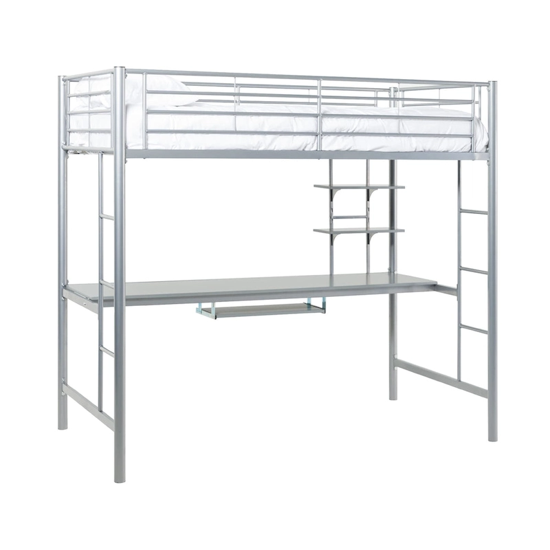Middlebrook Abner Twin Metal Loft Bed with Desk - Silver