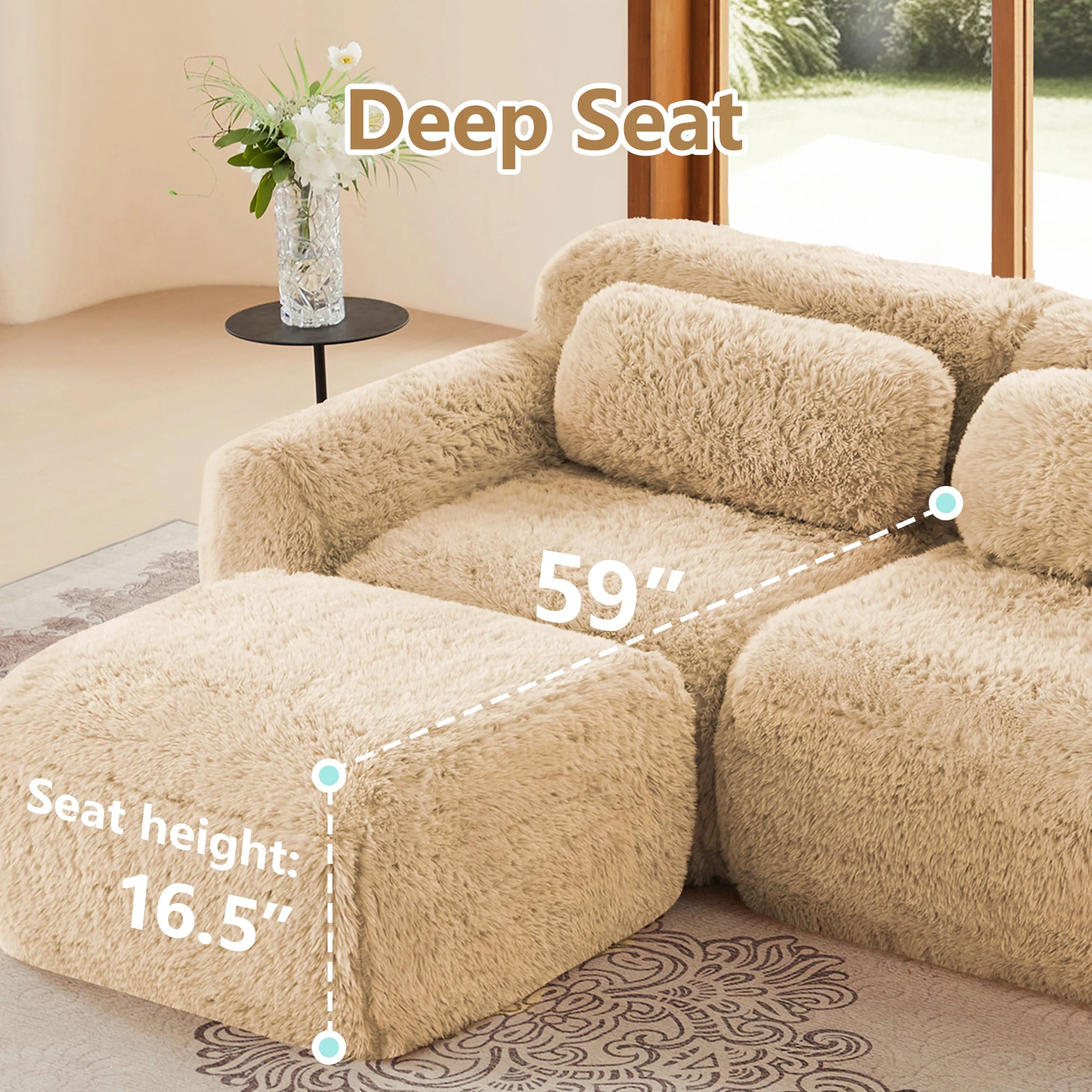 Soft And Fluffy Plush Boneless Modular Sofa with Ottoman