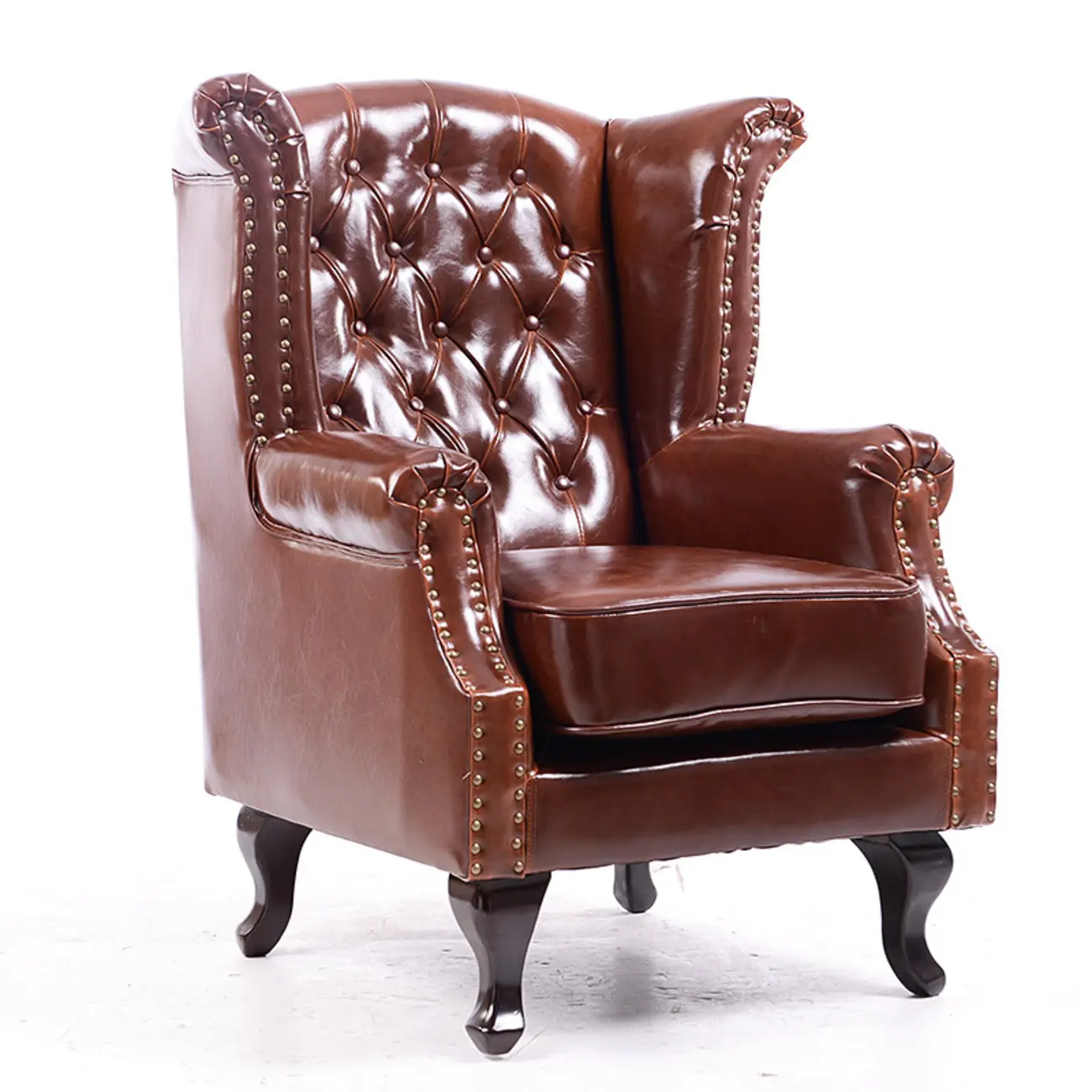 Traditional Leather Wingback Accent Chair with Nailhead Trim