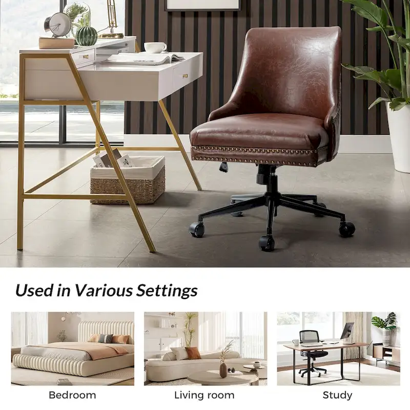 Faux Leather Swivel Office Chair - Mid-Back with Nailhead Trim - 250 lbs Capacity