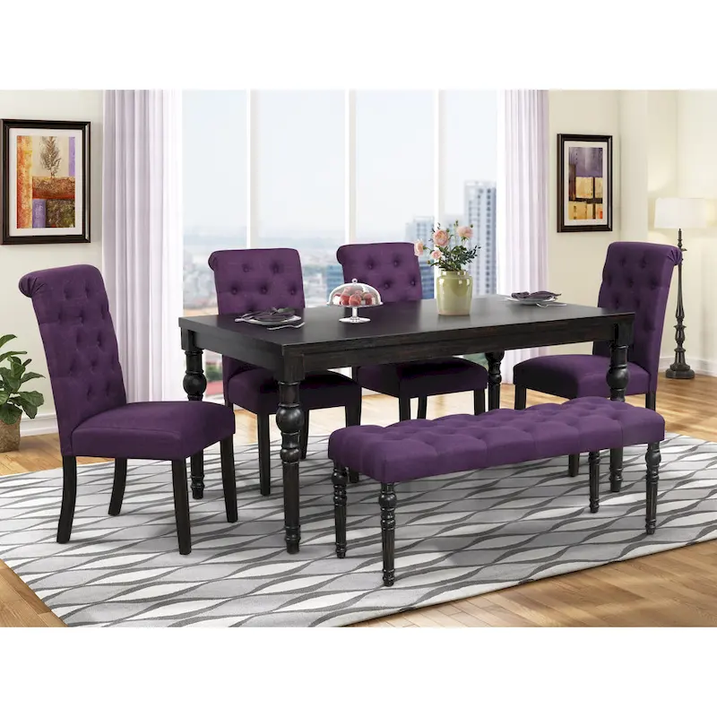 Roundhill Furniture Leviton Upholstered Dark Wash Wood 6-piece Dining Set