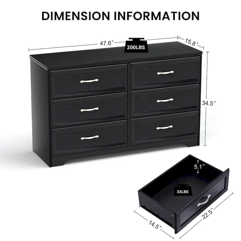 47.8 Modern Bedroom Chest with 6 Drawers Dresser