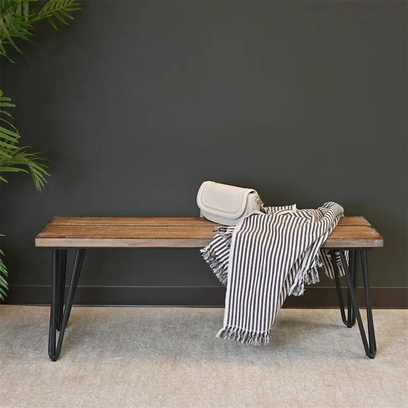 Wood Dining Bench with Metal Frame