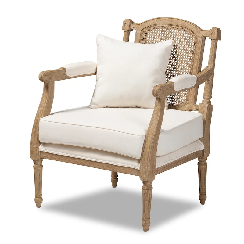 Clemence French Provincial Fabric Upholstered Wood Armchair