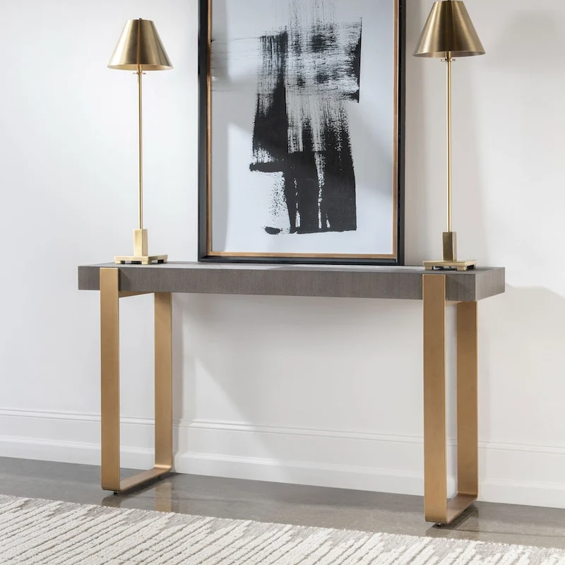Rectangular Console Table with Strap Legs - 60 - Gray and Gold
