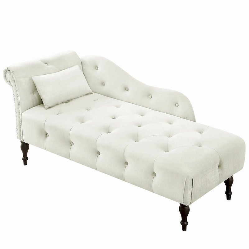 Modern 60.6  Velvet Upholstered Buttons Tufted Chaise Lounge Chair with Solid Wood Legs and Nailheads