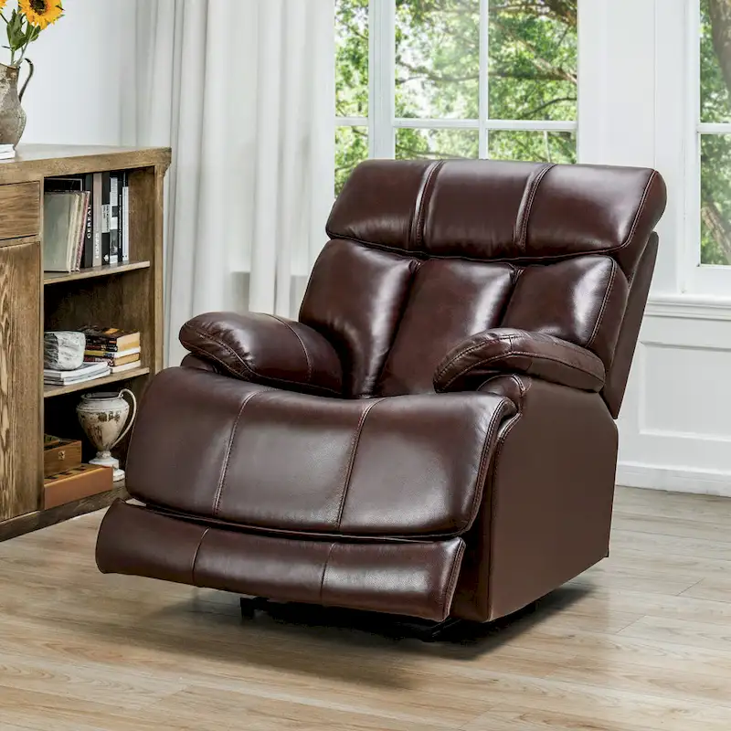 Top Grain Leather Power Recliner Chair Adjustable Headrest Extendable Footrest Zero Gravity Recliner