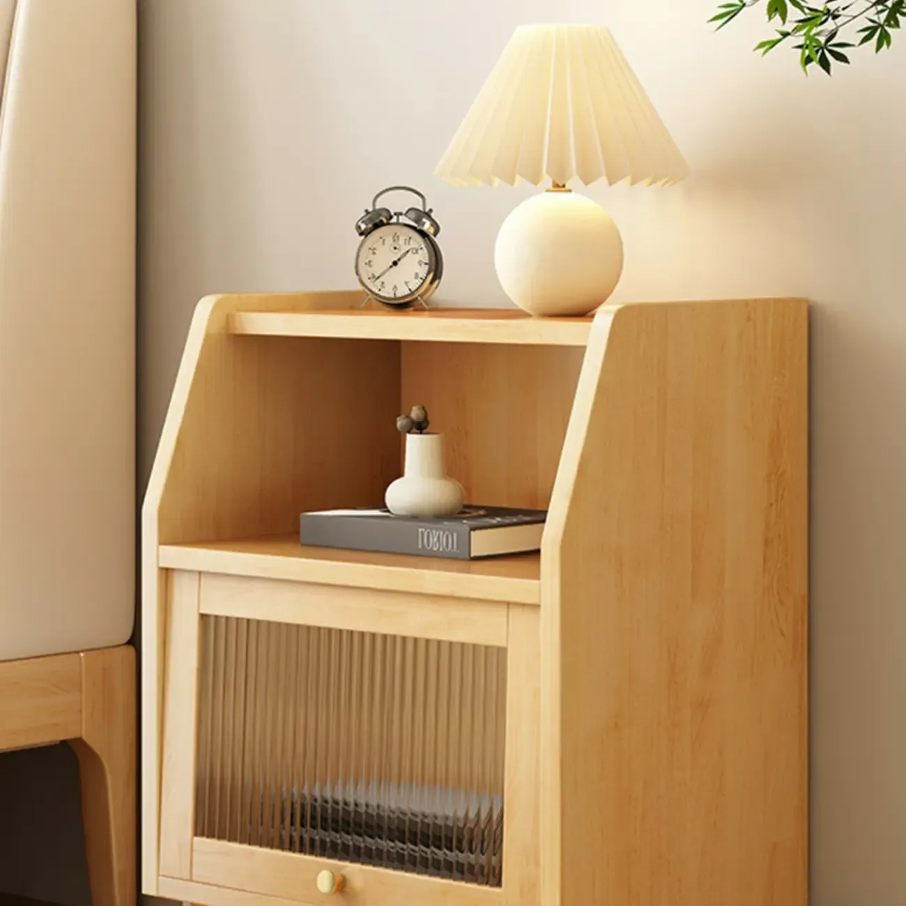 Scandinavian Natural Finish Flip-up Solid Wood Nightstand