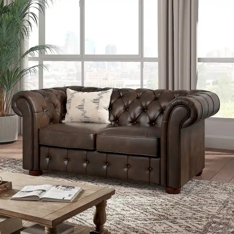 Tufted Loveseat with Rolled Arms and Bun Feet