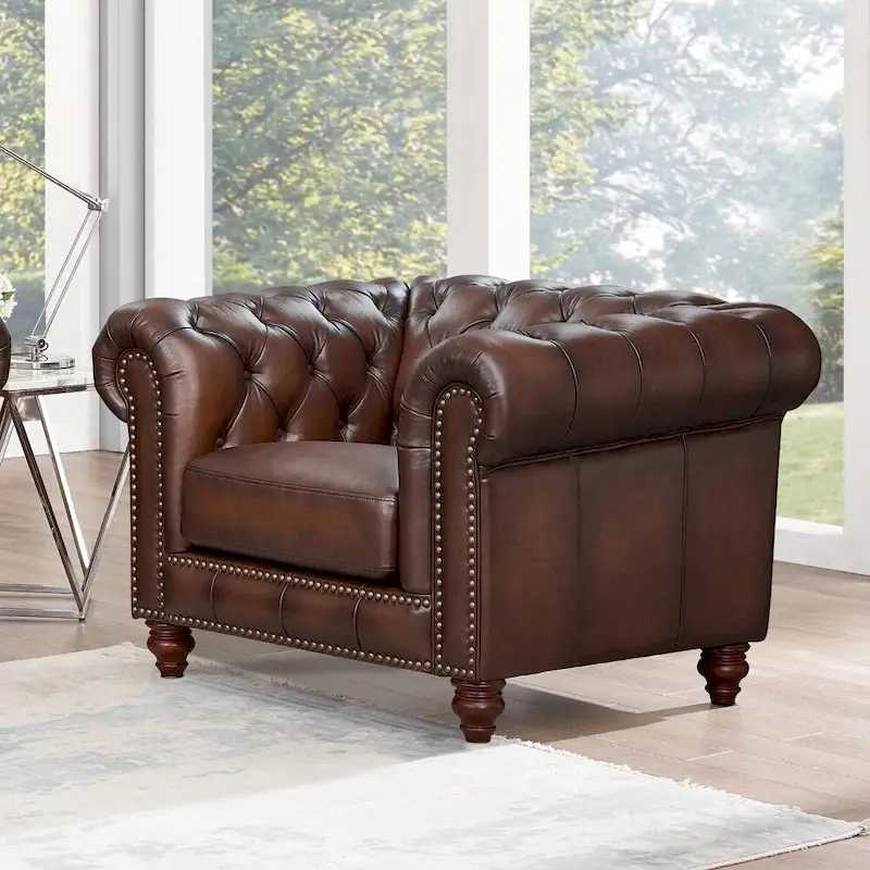 Top Grain Leather Chesterfield Sofa, Loveseat and Chair