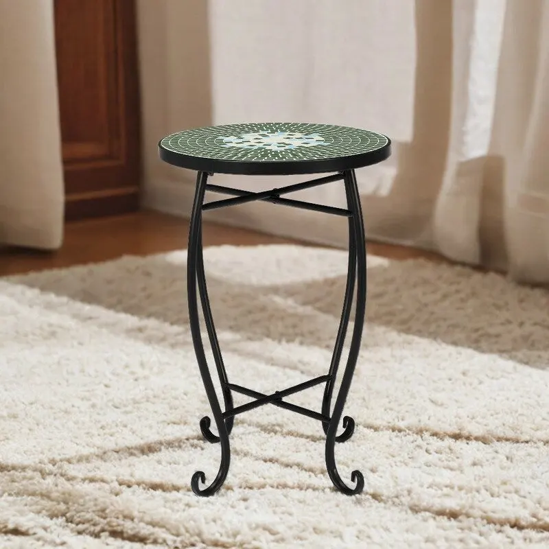 Mosaic Round Terrace Bistro Table Side Table With Coloured Glass