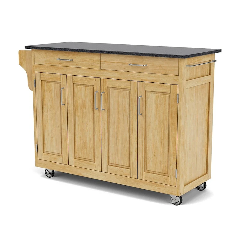 Copper Grove Puff Island Natural Finish Black Granite Top Kitchen Cart