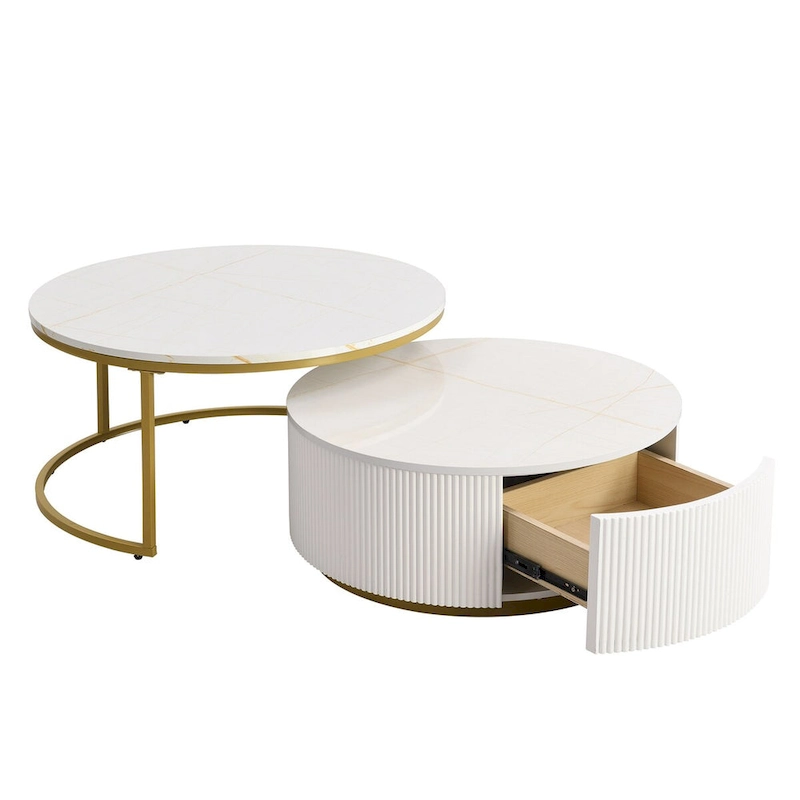 Modern Round Nesting Coffee Table with Drawer (Set of 2) by Harper&Bright Designs