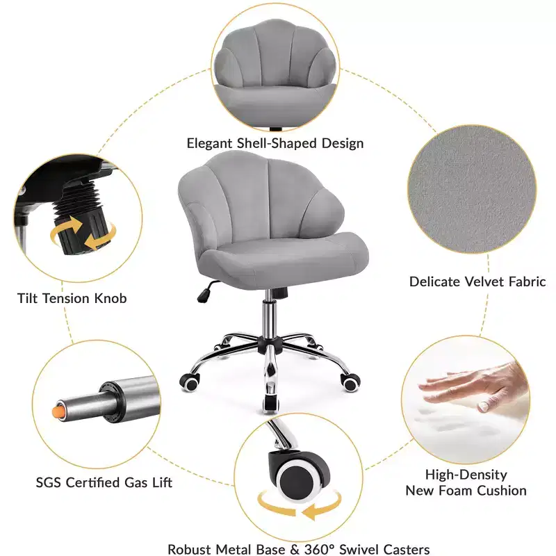 Yaheetech Set of 2 Swivel Upholstered Desk Chair with Tufted Shell-Shaped Back and Adjustable Seat Height